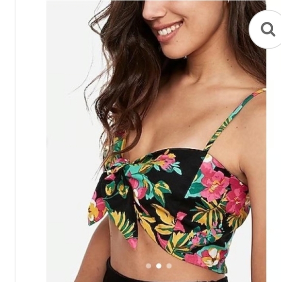 Express Black Floral Crop Top - Picture 1 of 7